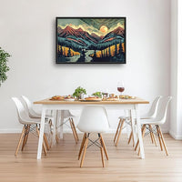 Quorin Boho Mountain Large Wall Art Abstract Pictures Lake Pine Tree Forest Foggy Sunset Wall Decor Nature Landscape Canvas Print Painting Artwork for Bathroom Living Room Bedroom 36L x 24W