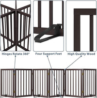 Dog Gates for The House Doorways Extra Wide 110 Inches Wood Freestanding Pet Gates for Dogs Indoor Fence with Support Stands