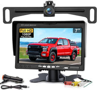 Kairiyard Backup Camera with 7 Inch Monitor, HD 1080P Reverse Rear View Camera Waterproof DIY Grid Lines No-Delay Wired License Plate Camera System for Truck Car SUV