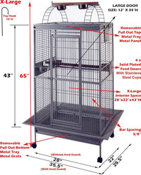 White Extra Large 28"x22"x65"H Double Ladders Open Play Top Wrought Iron Bird Parrot Parttot Finch Macaw Cockatoo Cage, Include Seed Guard and Toy Hook