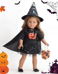 Sweet Dolly 18 inch doll Halloween costume with witch hat, tutu and pumpkin outfit - view 3