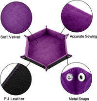 SIQUK 6 Pieces Dice Tray Hexagon Dice Rolling Holder Folding PU - Violet, Black, Cyan, Blue, Gray, Dark Green - image 3