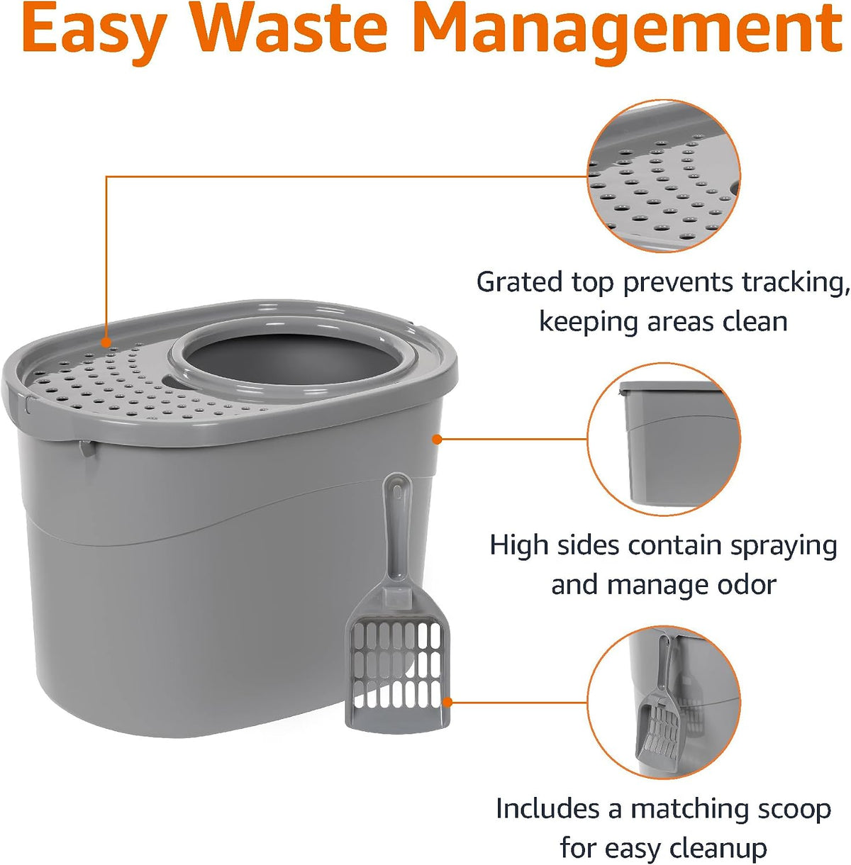 Amazon Basics Large Cat Litter Box with High Sides - Grey / Top Entry - image 2
