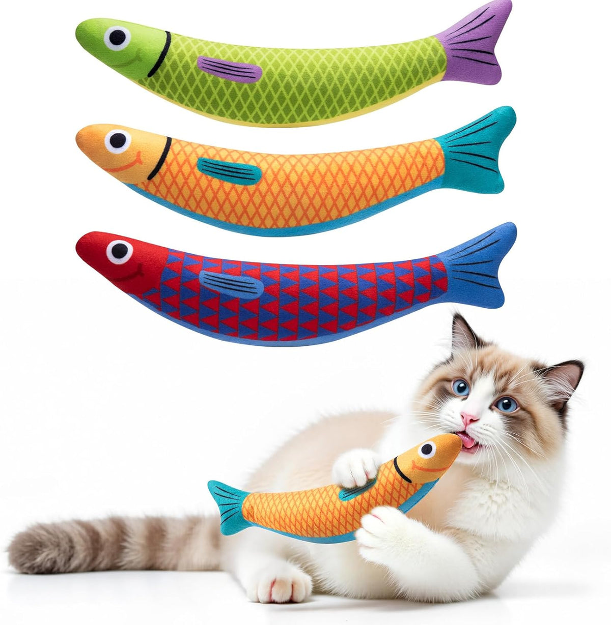 PetBusy Cat Toys with [5000 mg A+Natural Catnip & Silvervine] Kicker - Red+Green+Yellow