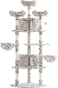 SHA CERLIN 73in Fan-Shaped Corner Cat Tower for Save Space/Multi-Level Tall Tree for Indoor Kitties/Condo with Baskets/Cozy Perches/Sisal Scratching Posts/Pet Activity House/White & Black Spot