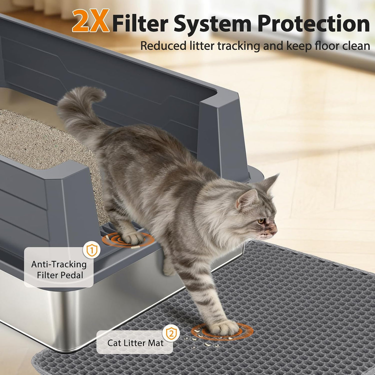 FURTIME Stainless Steel Cat Litter Box - Grey / XXX-Large - image 3