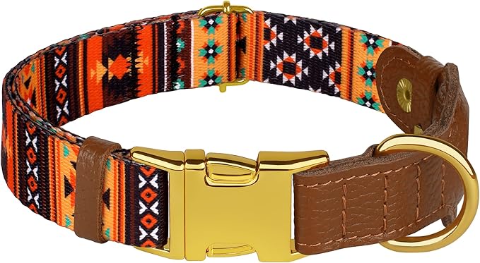 AirTag Dog Collar for Small Medium Large Breed - Adjustable Cute Pattern Dog Collar with Airtag Holder - Soft Leather Tracker GPS Apple Air Tag Pet Collars (Medium, 14"-18" Neck Fit, Western)