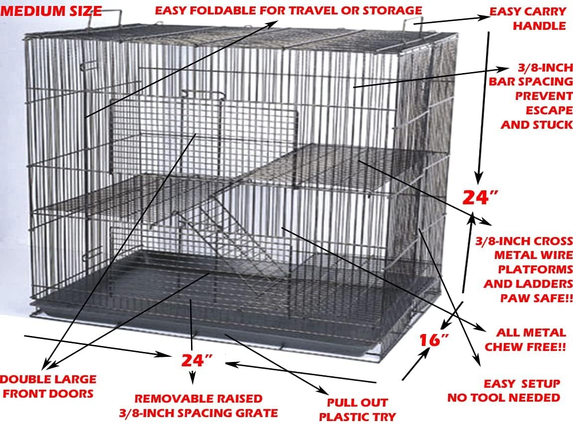 3-Levels Portable Rat Sugar Glider Mouse Small Animal Critter Metal - Black / 3/8-Inch Bar Spacing - image 2