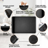 Dog Food Mat 36"x24" - Silicone Dog Mat for Food and Water Large Pet Feeding Mats with Residue - Black / 28"L x 20"W - image 4