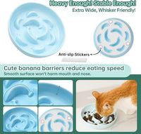 2 Pack Ceramic Cat Slow Feeder Bowl Set, 6.3" Wide - Blue and Green - image 4