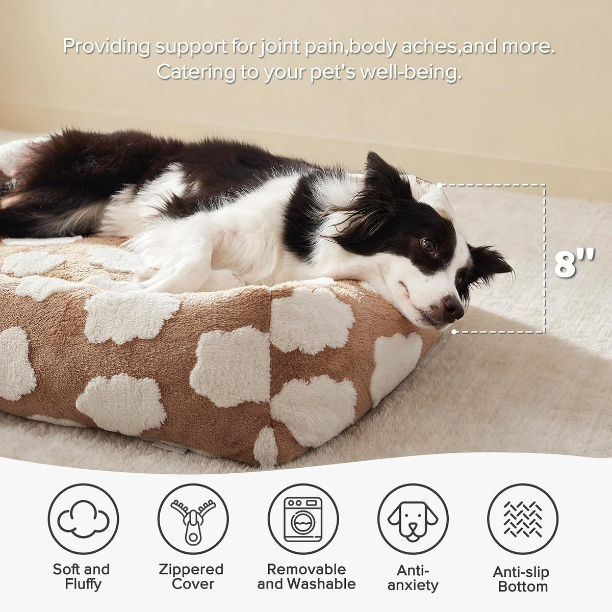 JOEJOY Cute Dog Bed Medium Size Dog - Cozy Clouds Brown / M (30"x24"x8") - image 2