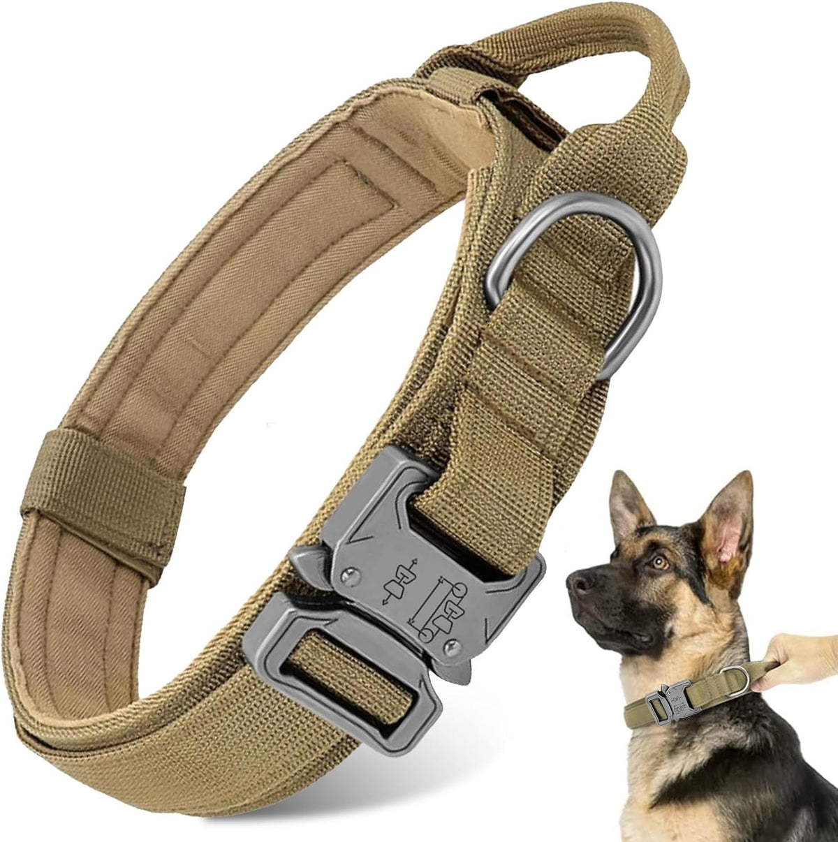 Tactical Dog Collar - Dog Collar with Control Handle for Medium Large Dogs – Essentials for Dogs - Brown / L