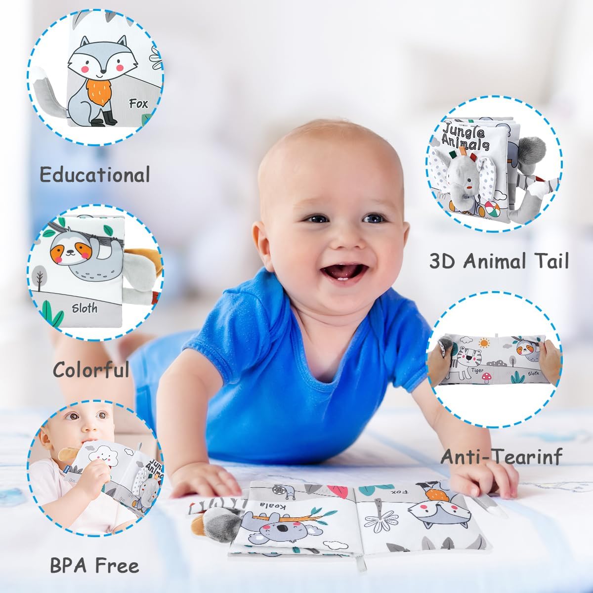 Vicloon Baby Soft Cloth Books - Gray and White Elephant - image 4
