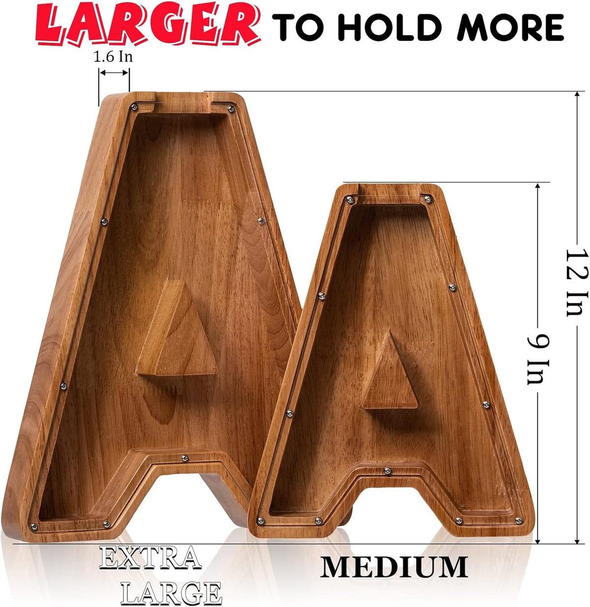 Ladenk Wooden Letter Piggy Bank - A / Initial-12" - image 2