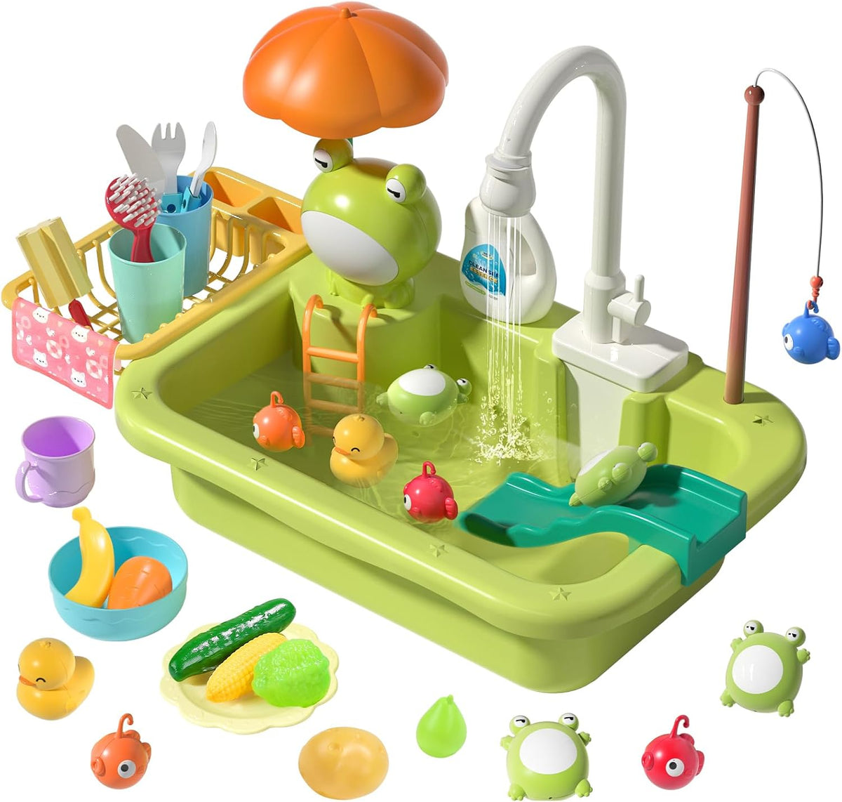 CUTE STONE Color Changing Play Kitchen Sink Toys - Green