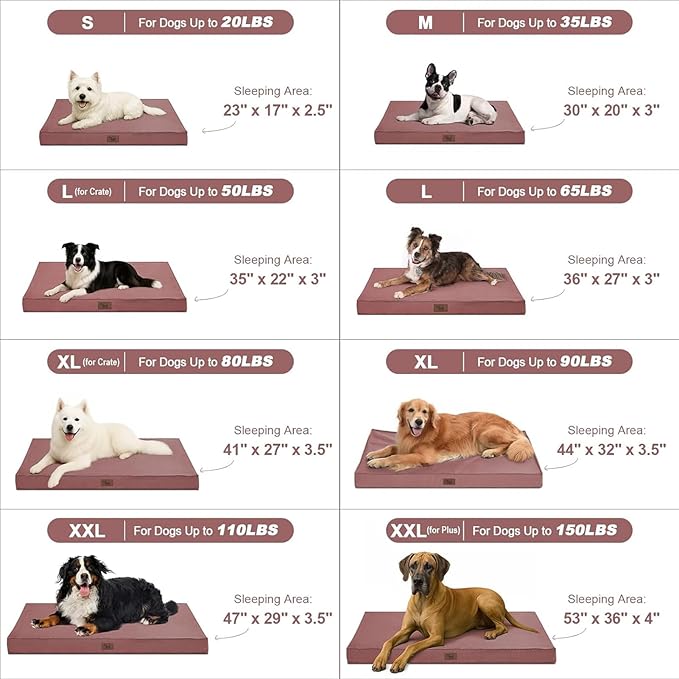 Outdoor Large Dog Bed, Waterproof Dog Bed for Large Dogs, Egg Crate Foam Pet Bed with Removable Washable Oxford Cooling Cover, Pink