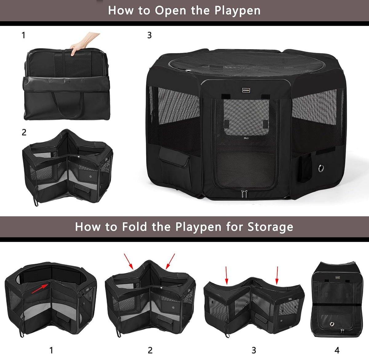 Dog Playpen Portable Pet Play Pens for Small Dog/Cat/Rabbit/Chicks - Black / 8 / Medium (36"x36"x20") - image 3