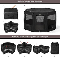 DONORO Dog Playpen Portable Pet Play Pens for Small Dog/Cat/Rabbit/Chicks, Cat Playpen Indoor/Outdoor with Carring Case, Removable Zipper Top and Bottom (Black, Large (46"x46"x23"), 8)