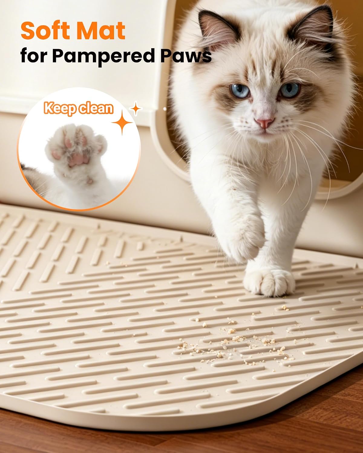 Cat Litter Mat, 47"x37" Extra Large Litter Box Mat, Silicone Mat - Beige - image 3