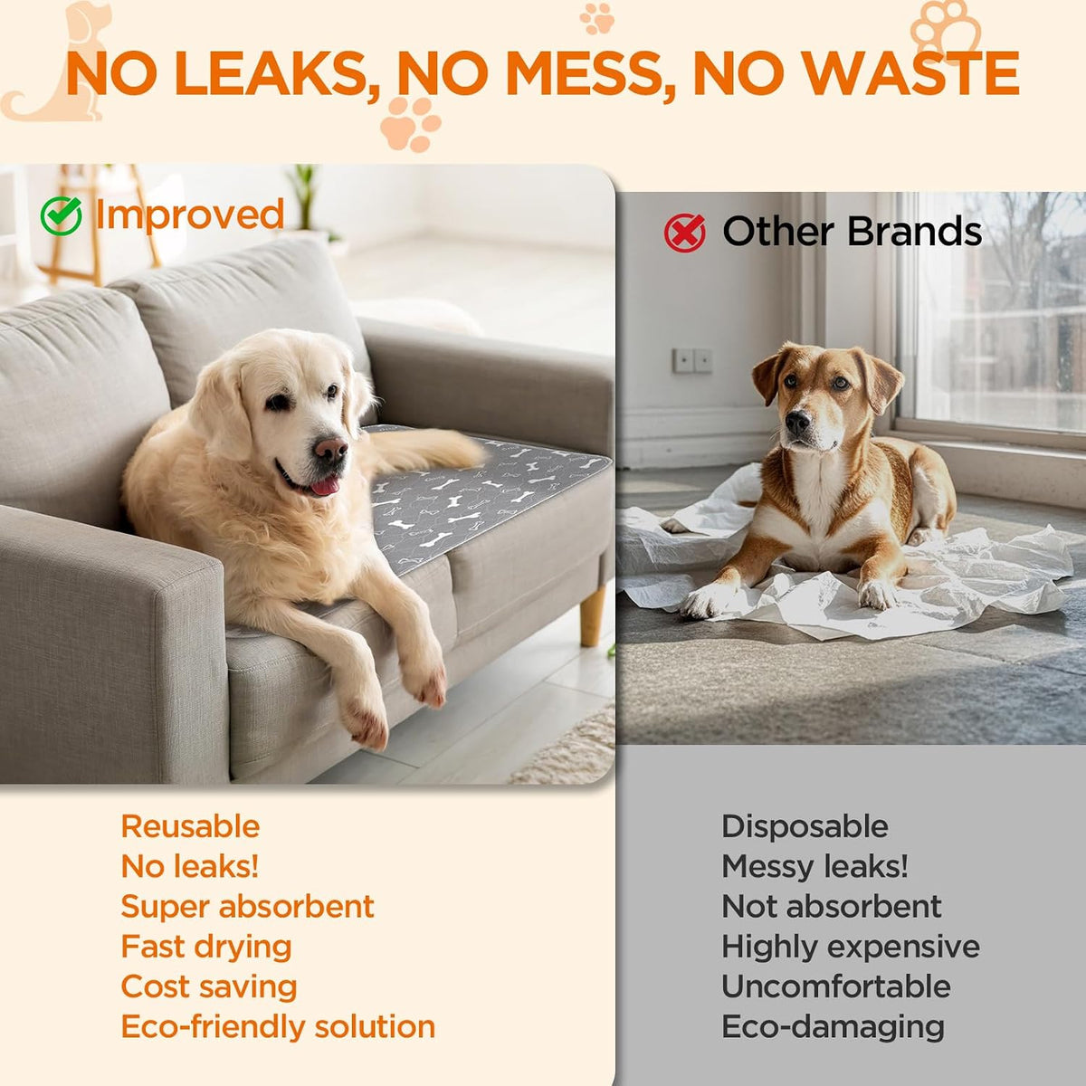 Washable Pee Pads for Dogs, 18"x24" - Gray / 48*60 Inch (Pack of 2) - image 3