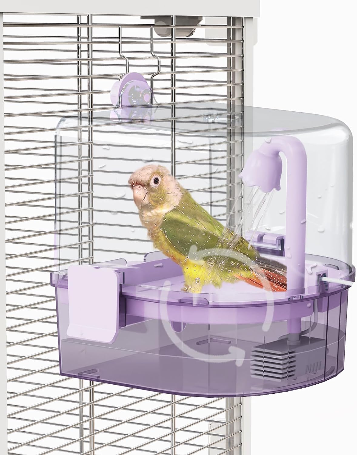 Water Circulation Bird Bath, Hanging Cage Shower Box – Essentials for Birds - Purple