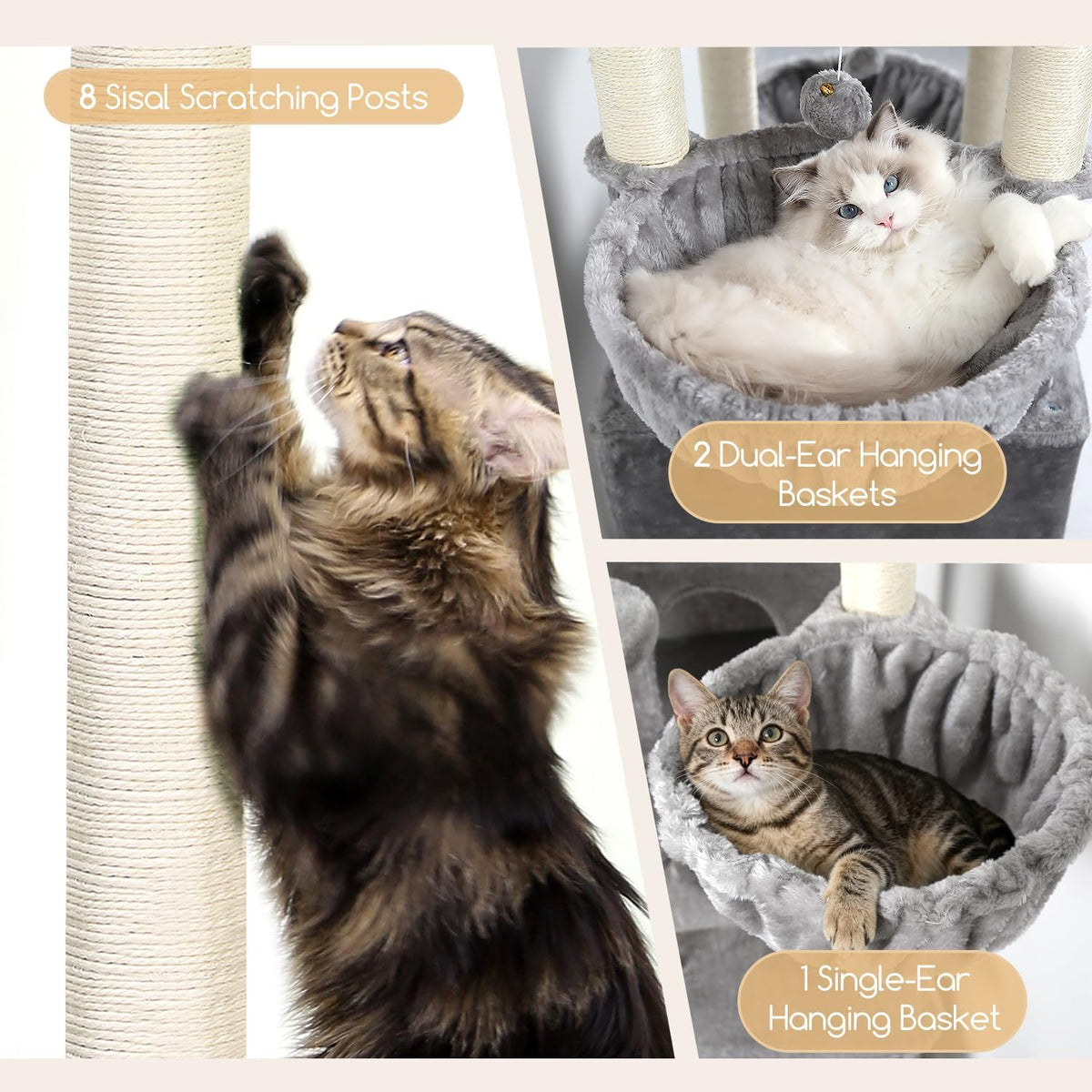 Globlazer 82in Extra Large Cat Tree Tower for Indoor Cats Large Adult - 82inch / Light Grey - image 4