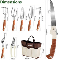 MelonArt Garden Tool Set,10 Pcs Heavy Duty Gardening Hand Tool Kit for Women Aluminum with Non Slip Ergonomic Handle, Storage Tote Bag and Gardening Gloves, Ideal Gifts for Women and Men