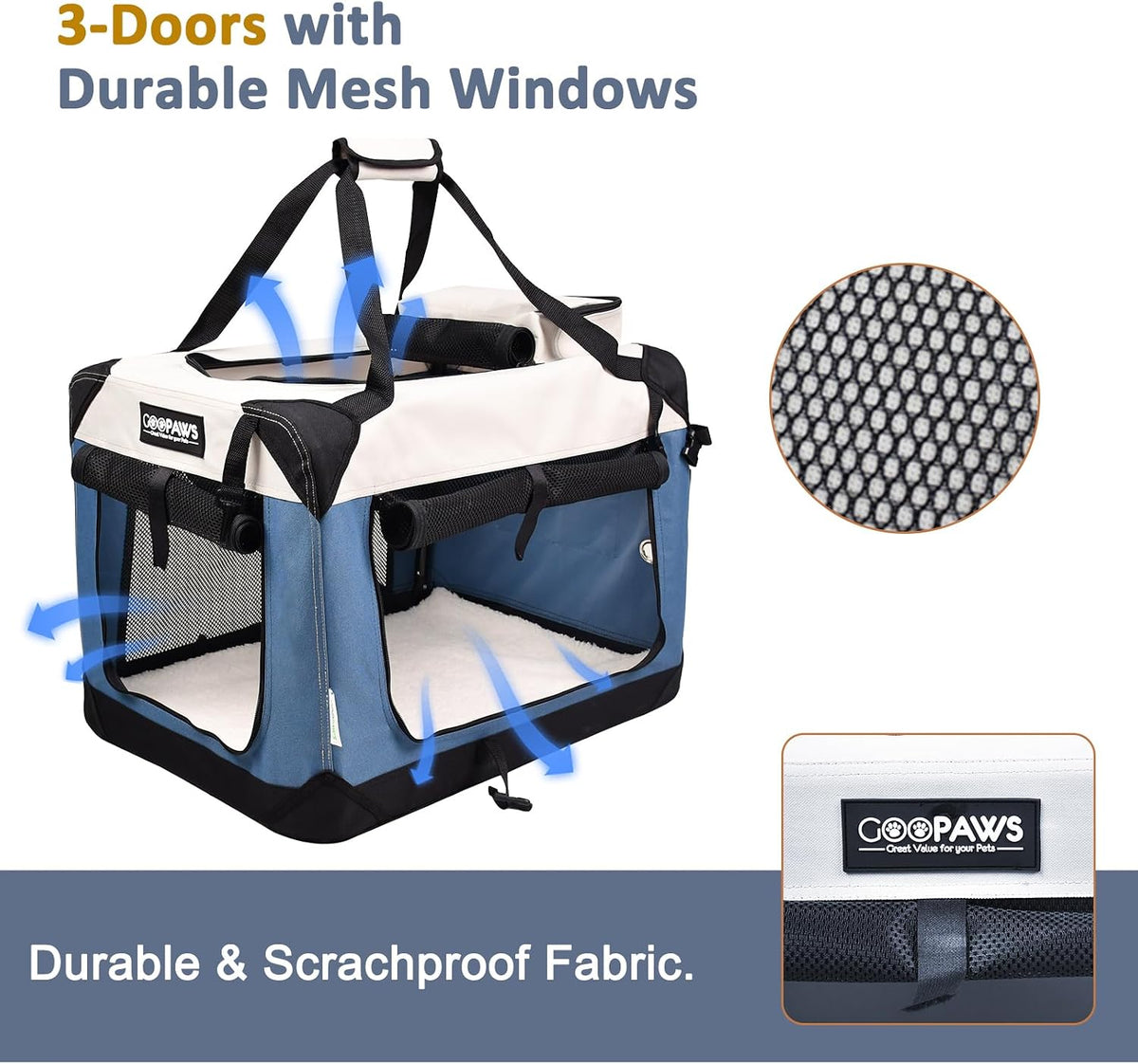 JESPET 3 Door Soft Dog Crates Kennel - 6-Lake Blue / Small(24"L x 16.5"W x 16.5"H) - image 2