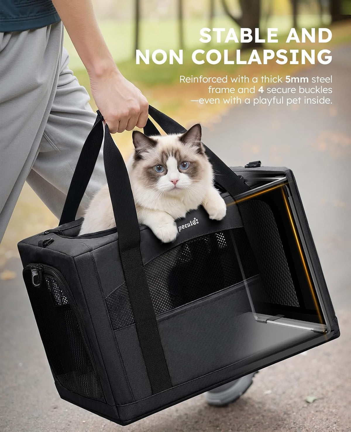 Pecute Cat Carrier Stable, Pet Carrier with Privacy Partition - Dark Gray / 18.5"L x 12.9"W x 11.8"H - image 2