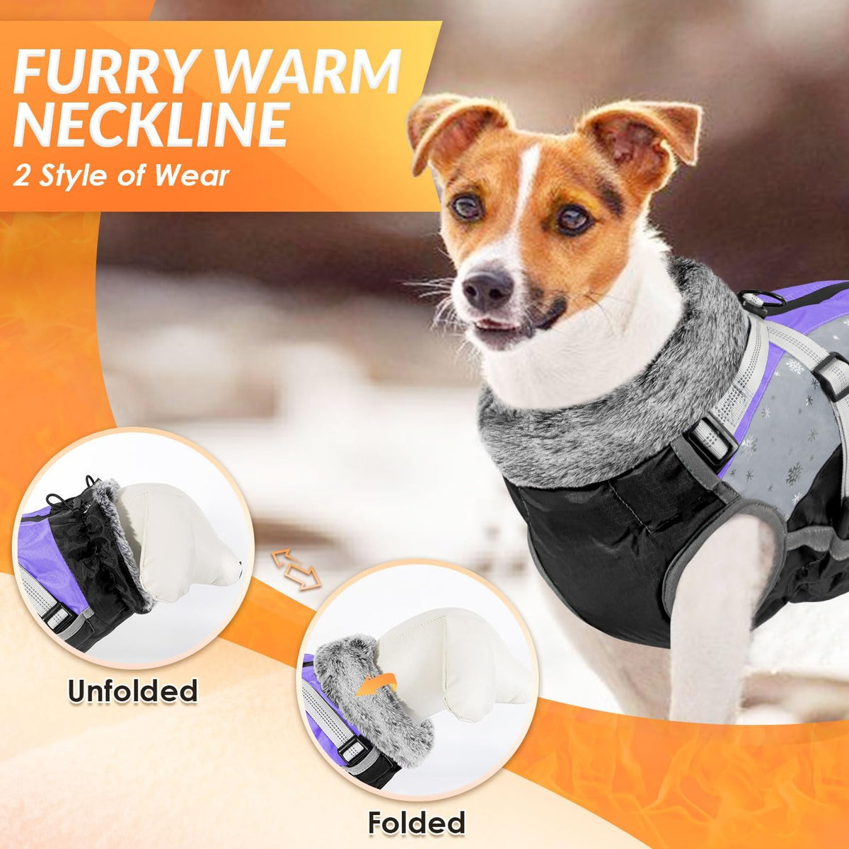 SlowTon Dog Jacket with Harness - Purple & Black / Large (Chest 21.0"-24.2") - image 4