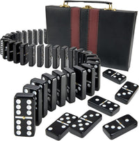 Jumbo Double Six Dominoes Set for Adults, Black Tiles - Double-6 | Jumbo Black | Brown Case