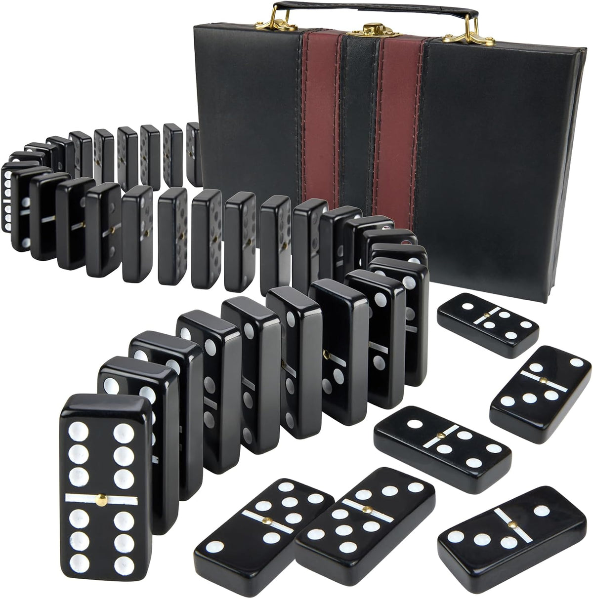Jumbo Double Six Dominoes Set for Adults, Black Tiles - Double-6 | Jumbo Black | Brown Case