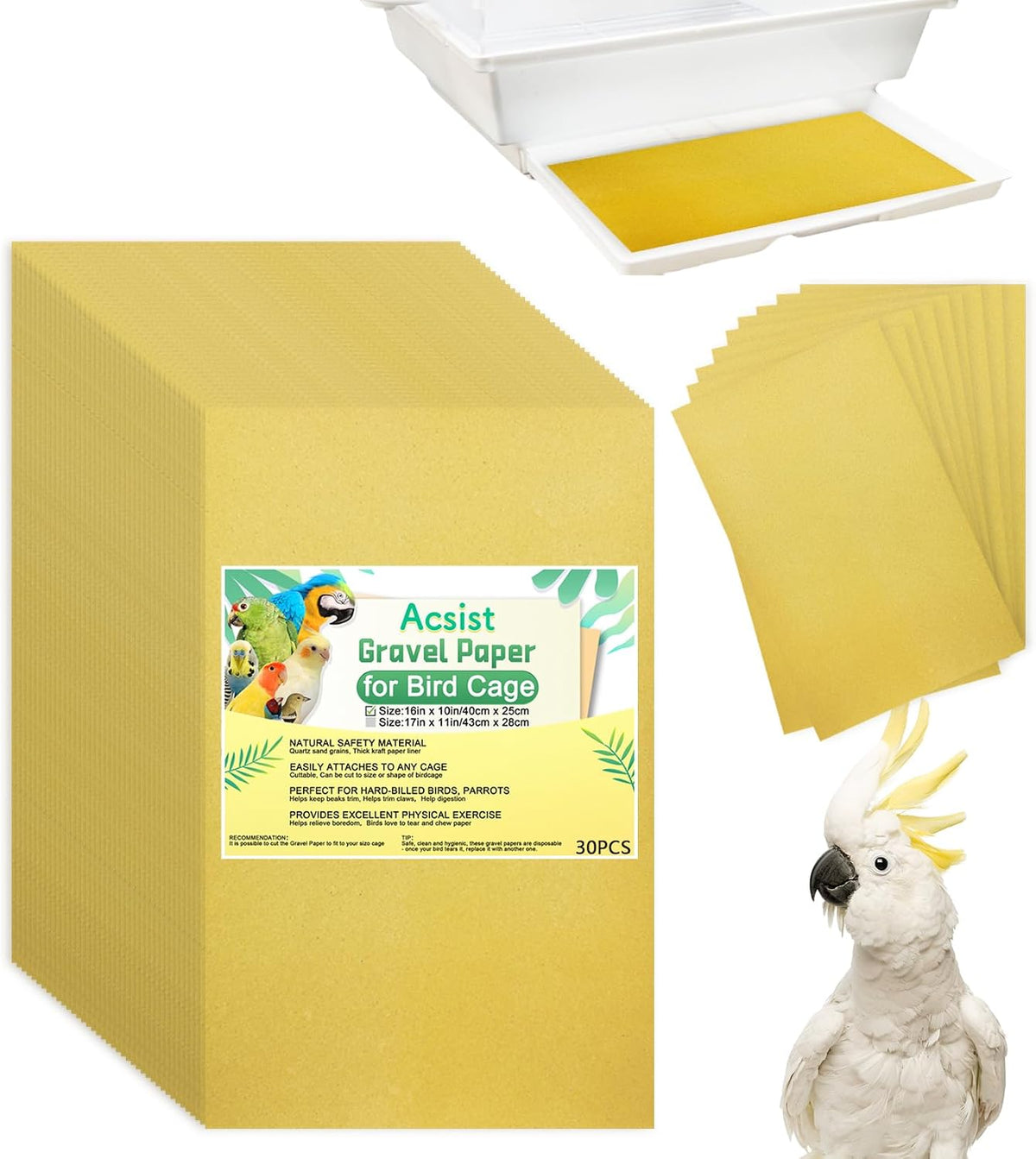 10PCS Gravel Paper for Bird Cage - 16”x 10”-30PCS