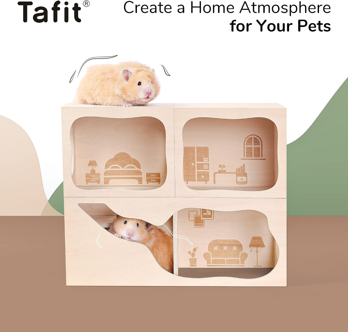 Wooden Hamster Hideout House, Small‑Pet Habitat Tunnel - Study Room - image 2