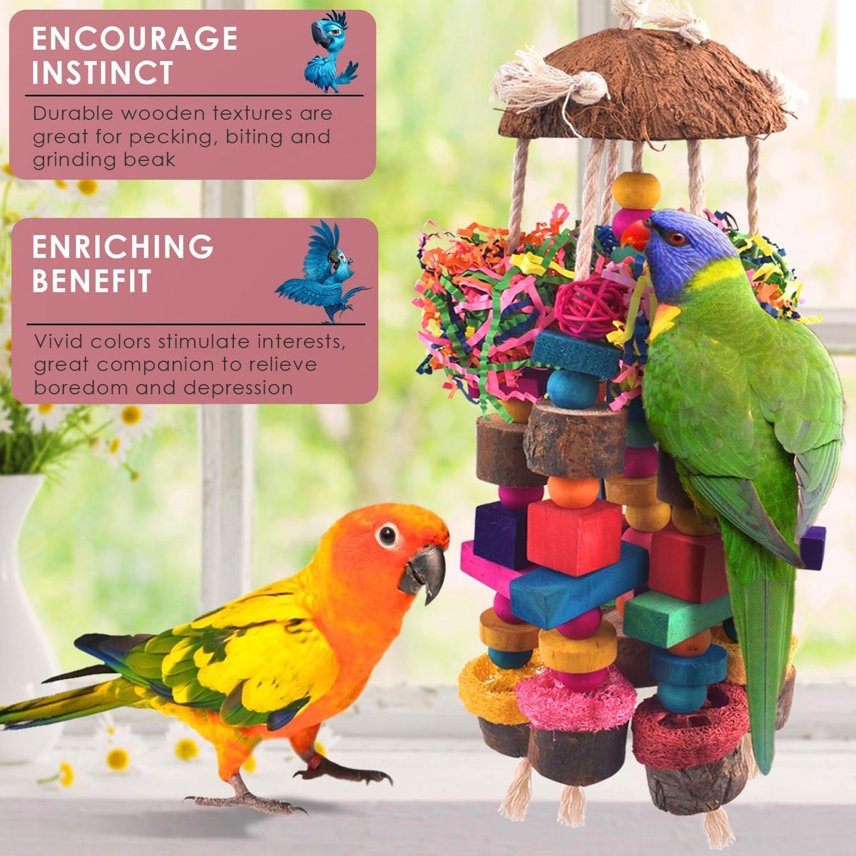 KATUMO Bird Toy, Large Parrot Natural Wooden Blocks Chewing Toy Suits for African Grey Cockatoos - Shredded paper - image 4