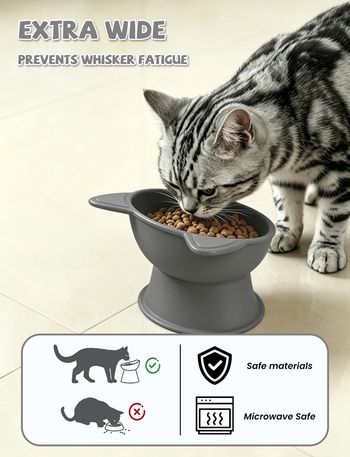 YINEYA 2 Pack Cat Food Bowls Elevated Design for Neck Comfort - Gray - image 3
