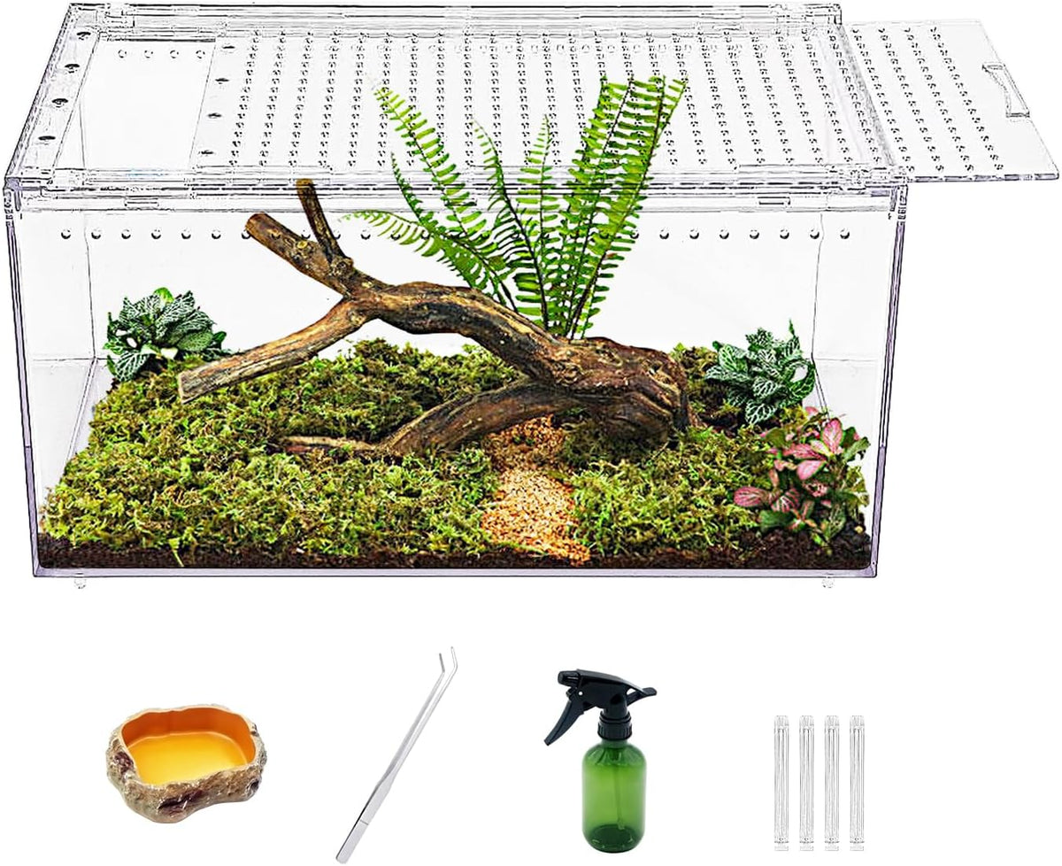【No Assembly】 Reptile Tank Enclosure with Magnetic Button.16" * 10" * - 16" * 10" * 8"