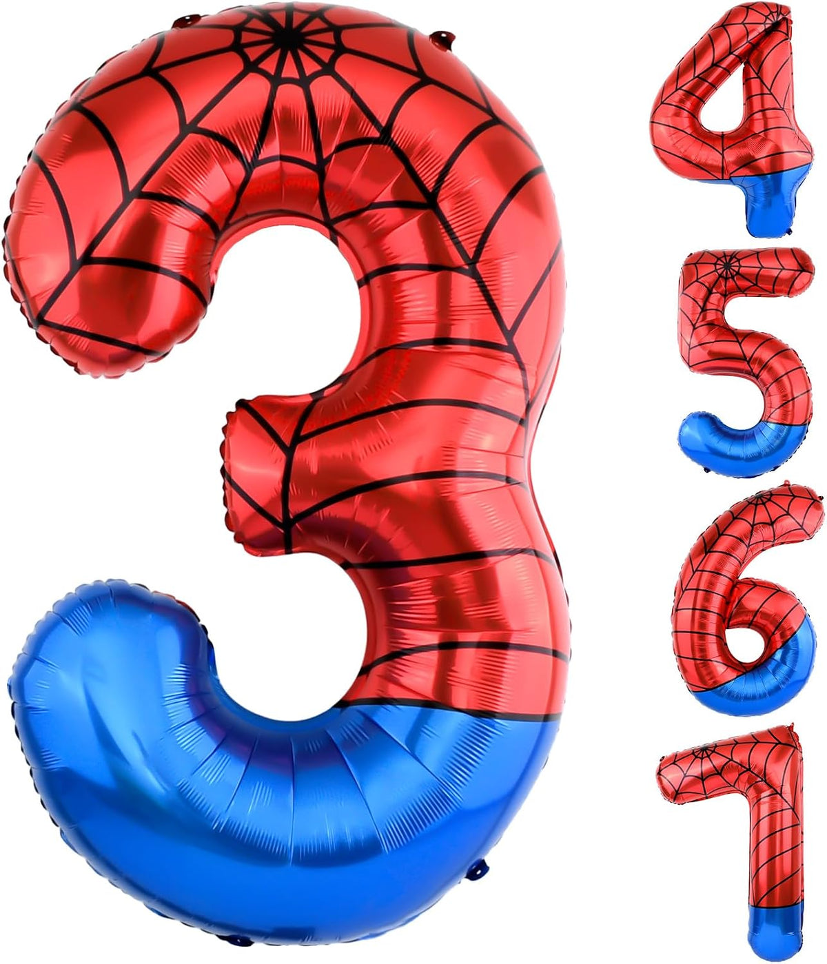 40 Inch Vibrant Spider-Themed Number Foil Balloons - Red+blue / 3