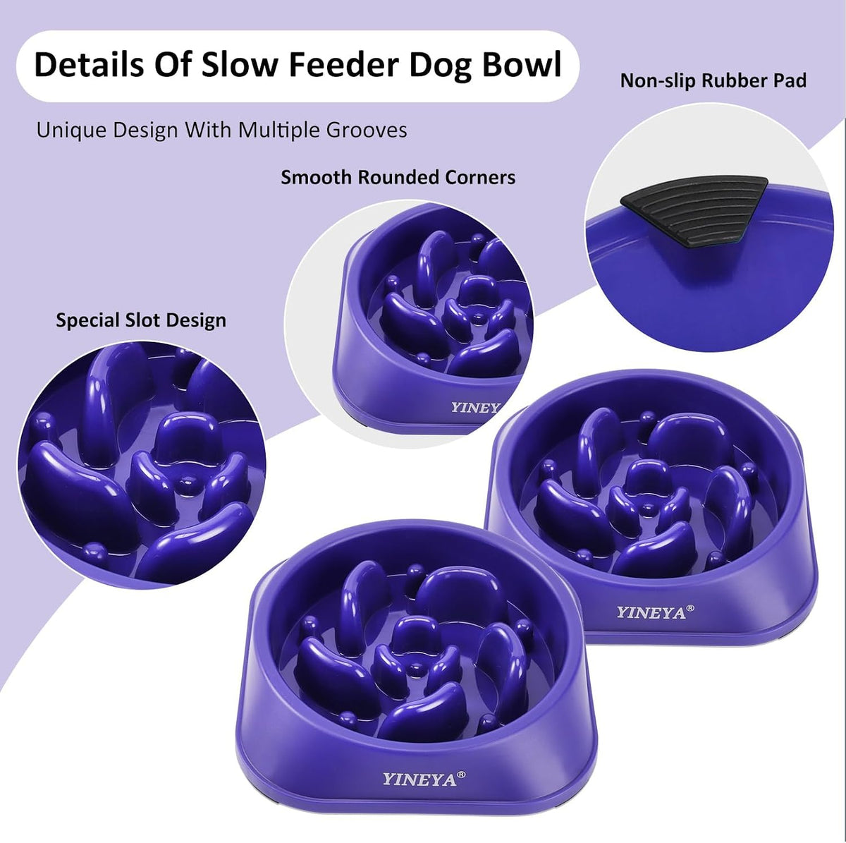 YINEYA Slow Feeder Dog Bowl for Medium Dogs - Medium / I - Purple - image 4