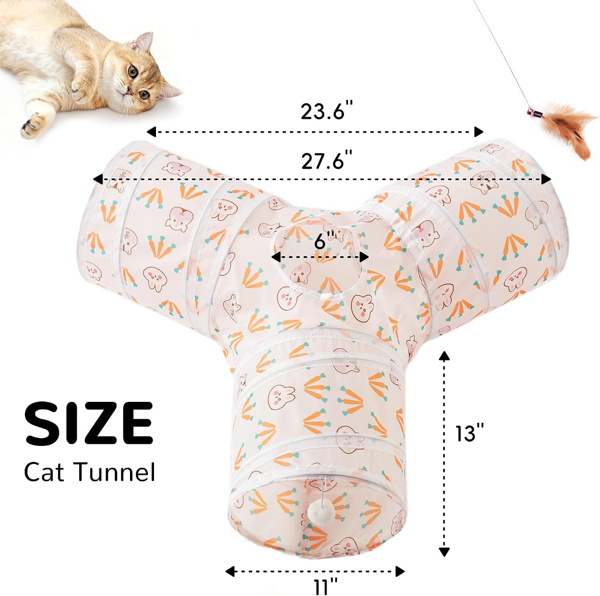 Tempcore Cat Tunnel, 3-Way Collapsible Toy for Indoor Cats - Pink Rabbit / Small - image 2