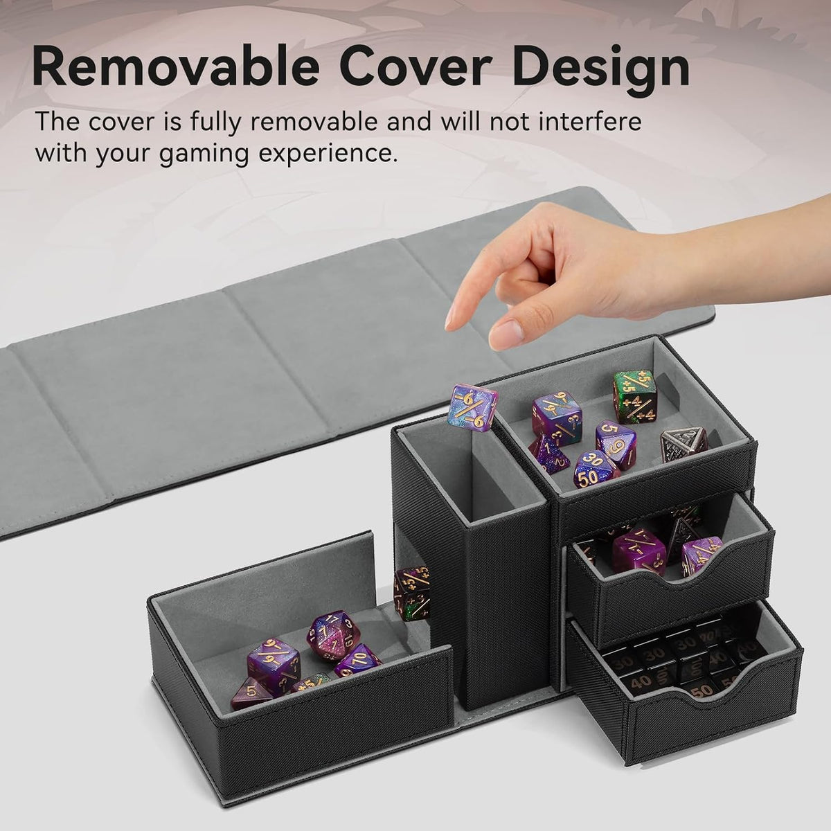 Stepane dice tray and dice tower storage box in black and red PU leather with drawers - view 16