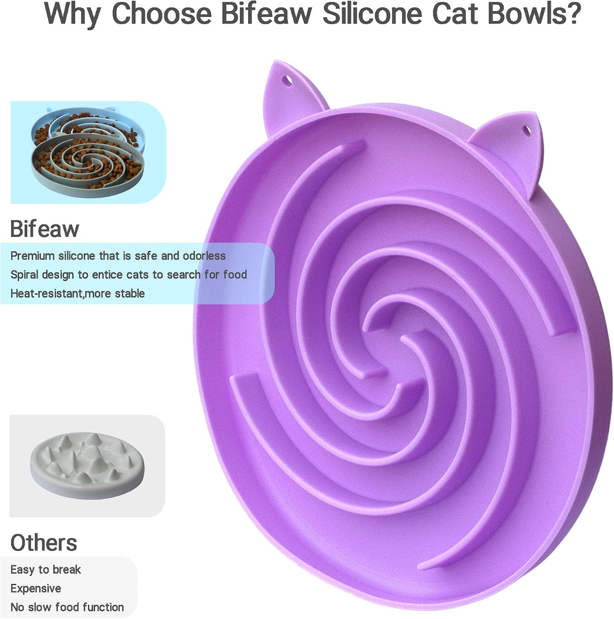 Slow Feeder Cat Bowl, Easy to Clean Silicone Bowl - Purple and Pink - image 2