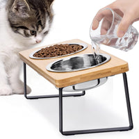 Elevated Cat Food Bowl for Indoor Cats - 2 Bowls / Wood Color