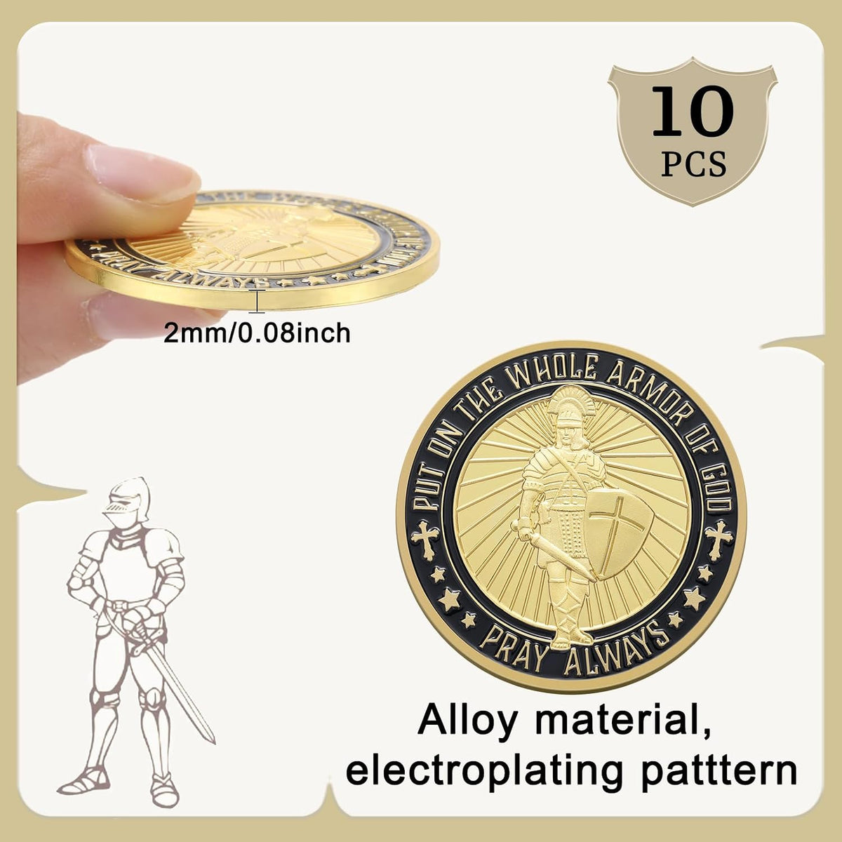 Nosiny 10 piece armor of God prayer coins in classic style alloy metal - view 30