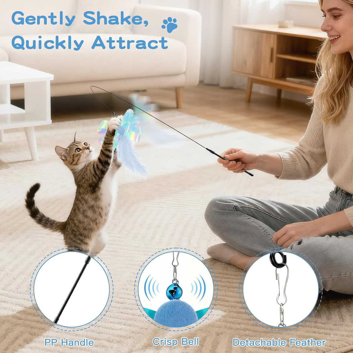 Pawaboo Cat Feather Wand Interactive Toy - Blue Butterfly - image 3