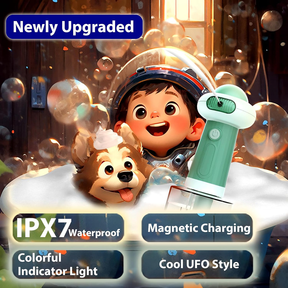 Electric Dog Shampoo Dispenser & Foam Sprayer - Green UFO - image 4