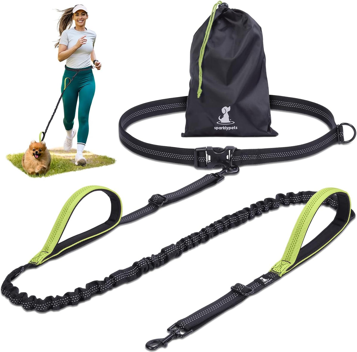 Active Pack Hands Free 2 Dogs Leash Medium & Large - Green / 1 dog S