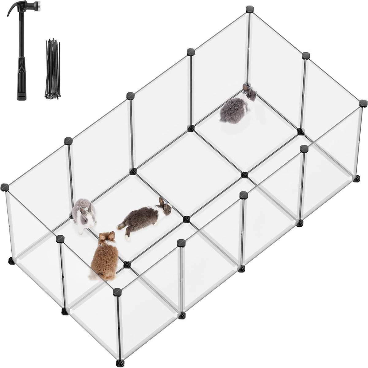 SONGMICS Pet Playpen with Floor, Small Animal Playpen – Essentials for Small Pets - White / 20 Panels - 57.1"L x 28.3"W x 22.4"H