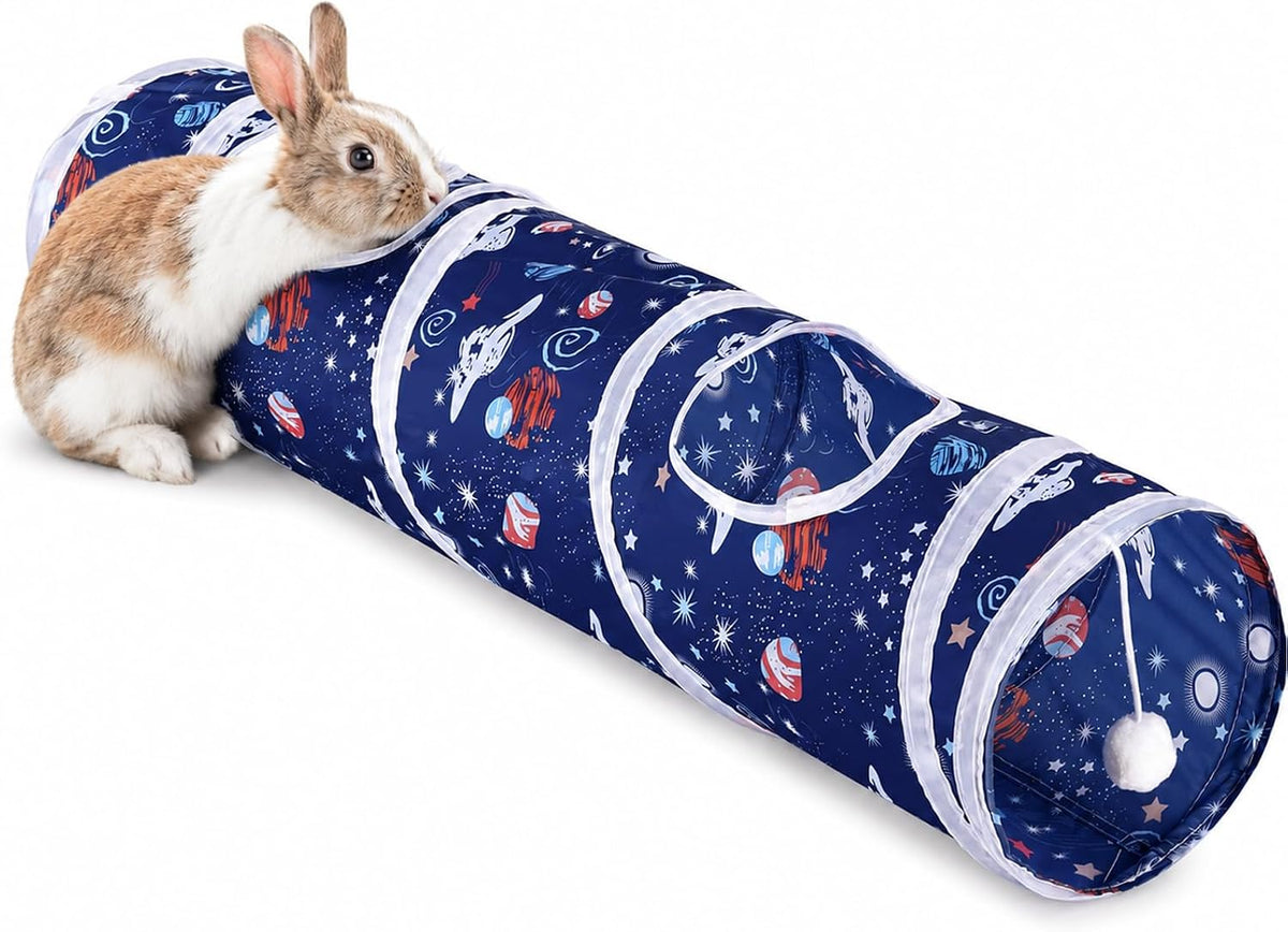 Rabbit Toys, Large Bunny Hideout Tunnel and Tube for Rabbit Guinea Pig Chinchilla Ferret Rat - Blue