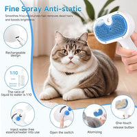 Pet Steam Brush for Dog & Cat - 3-in-1 Steam Grooming Brush for Shedding & Hair Removal - Self Cleaning Spray Comb with Mist for Long Haired Pets - Includes 1*Waterless Shampoo, Blue